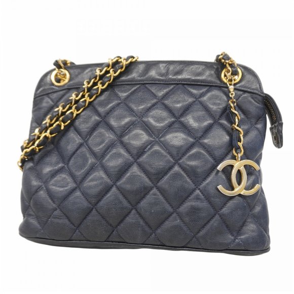 Chanel Matelasse Chain Shoulder Bag, Lambskin, Navy, Women's - Picture 1 of 13